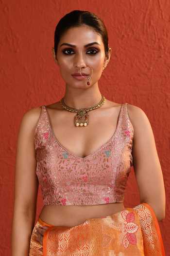 Vishwa By Pinki Sinha_Orange Silk Jaal Handwoven Saree With Running Blouse _Online_at_Aza_Fashions
