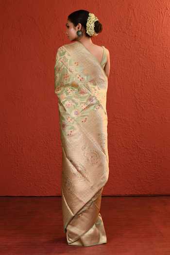 Shop_Vishwa By Pinki Sinha_Green Silk Handwoven Saree With Running Blouse _at_Aza_Fashions
