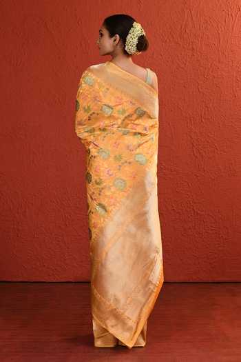 Shop_Vishwa By Pinki Sinha_Orange Silk Meenakari Floral Saree With Running Blouse _at_Aza_Fashions