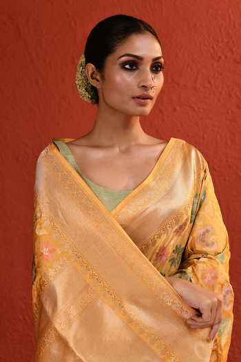 Buy_Vishwa By Pinki Sinha_Orange Silk Meenakari Floral Saree With Running Blouse 