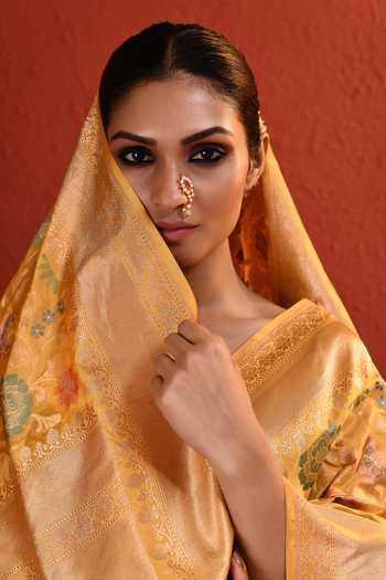 Vishwa By Pinki Sinha_Orange Silk Meenakari Floral Saree With Running Blouse _Online