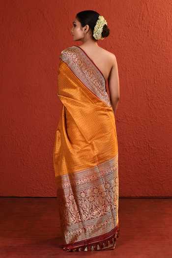 Shop_Vishwa By Pinki Sinha_Yellow Silk Checkered Woven Saree With Running Blouse _at_Aza_Fashions