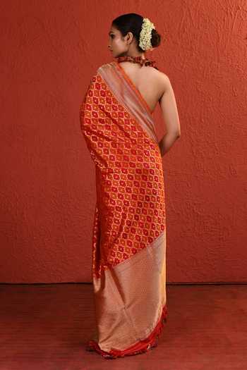 Shop_Vishwa By Pinki Sinha_Red Silk Rangkaat Woven Saree With Running Blouse _at_Aza_Fashions