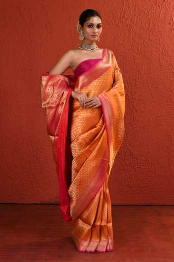 Shop_Vishwa By Pinki Sinha_Orange Silk Brocade Woven Saree With Running Blouse _Online_at_Aza_Fashions