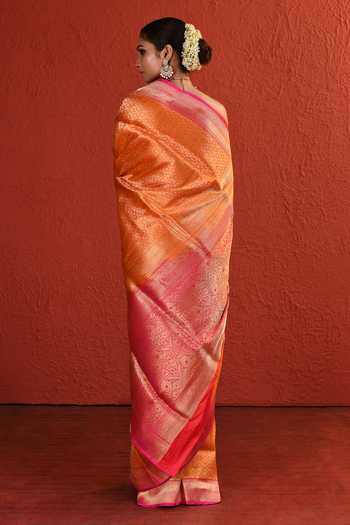 Shop_Vishwa By Pinki Sinha_Orange Silk Brocade Woven Saree With Running Blouse _at_Aza_Fashions