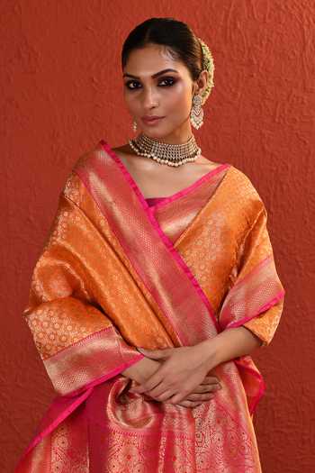 Vishwa By Pinki Sinha_Orange Silk Brocade Woven Saree With Running Blouse _at_Aza_Fashions