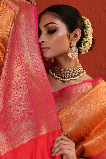 Buy_Vishwa By Pinki Sinha_Orange Silk Brocade Woven Saree With Running Blouse 