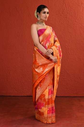 Buy_Vishwa By Pinki Sinha_Orange Silk Rangkaat Woven Saree With Running Blouse _Online_at_Aza_Fashions