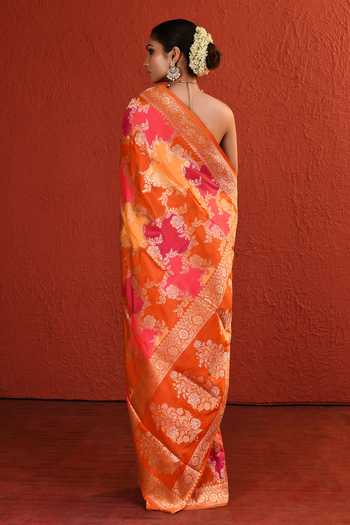 Shop_Vishwa By Pinki Sinha_Orange Silk Rangkaat Woven Saree With Running Blouse _at_Aza_Fashions