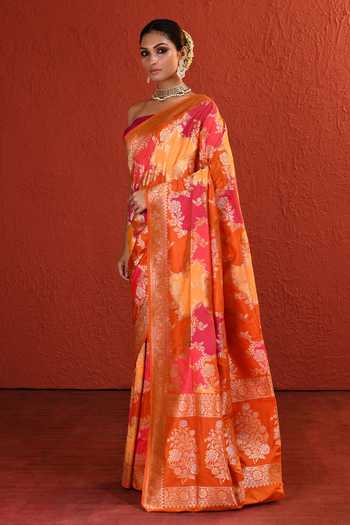 Shop_Vishwa By Pinki Sinha_Orange Silk Rangkaat Woven Saree With Running Blouse _Online_at_Aza_Fashions