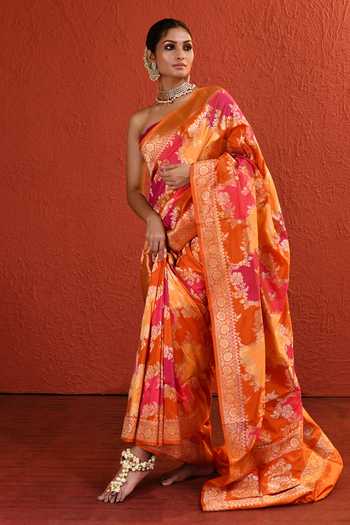 Vishwa By Pinki Sinha_Orange Silk Rangkaat Woven Saree With Running Blouse _at_Aza_Fashions