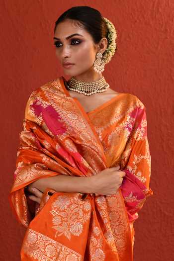 Buy_Vishwa By Pinki Sinha_Orange Silk Rangkaat Woven Saree With Running Blouse 