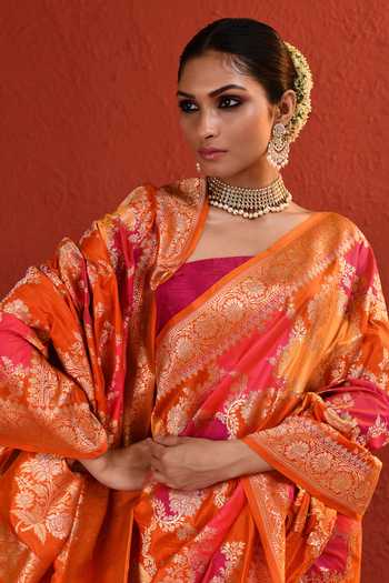 Shop_Vishwa By Pinki Sinha_Orange Silk Rangkaat Woven Saree With Running Blouse 