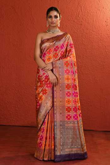 Buy_Vishwa By Pinki Sinha_Multi Color Silk Woven Saree With Running Blouse _Online_at_Aza_Fashions