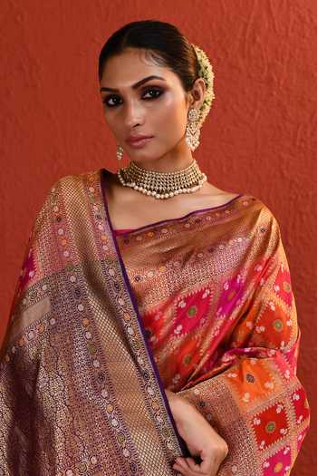 Buy_Vishwa By Pinki Sinha_Multi Color Silk Woven Saree With Running Blouse 