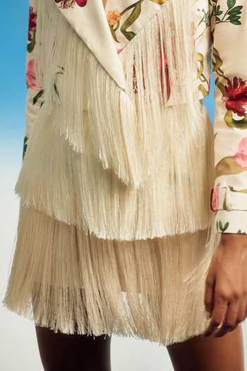 Shriya Som_Ivory Silk, Crepe Fringe Mini Skirt _Online_at_Aza_Fashions