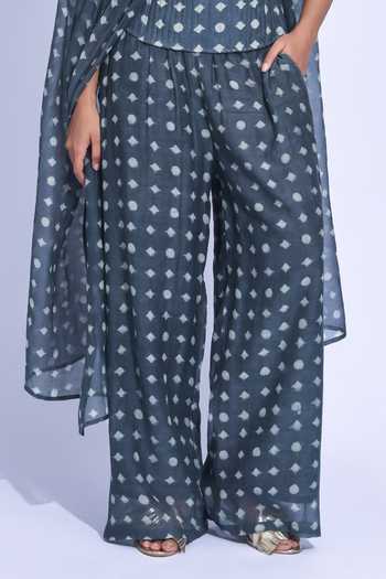 Buy_Jayati Goenka_Grey Chanderi Silk Bandeau Neck Charcoal Printed Corset Set _Online_at_Aza_Fashions