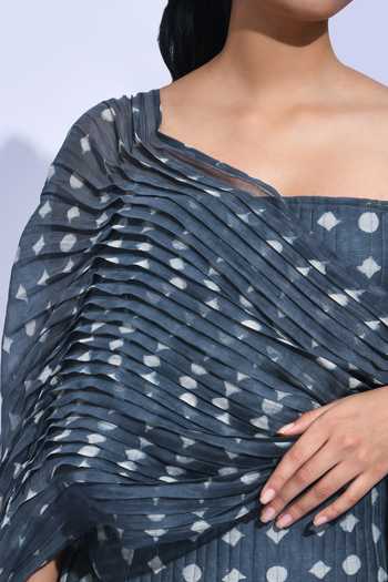 Shop_Jayati Goenka_Grey Chanderi Silk Bandeau Neck Charcoal Printed Corset Set 