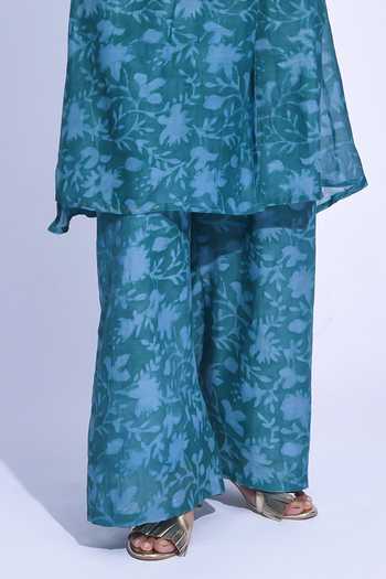 Jayati Goenka_Blue Chanderi Silk Mandarin Collar, Yes Mori Wrap Kurta Set _Online_at_Aza_Fashions