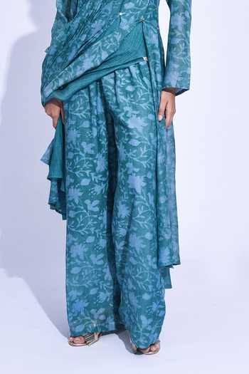 Jayati Goenka_Blue Chanderi Silk Halter Neck Mori Layered Kurta Set _at_Aza_Fashions
