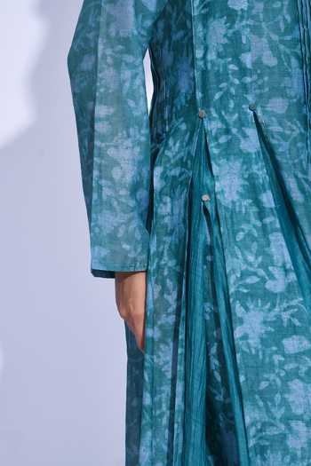 Buy_Jayati Goenka_Blue Chanderi Silk Halter Neck Mori Layered Kurta Set 