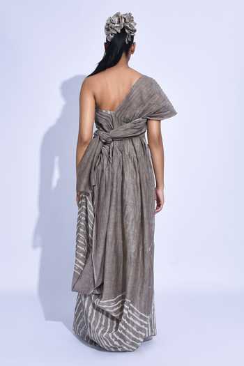 Shop_Jayati Goenka_Grey Chanderi Silk Nami Sari-ash Shima Saree _at_Aza_Fashions