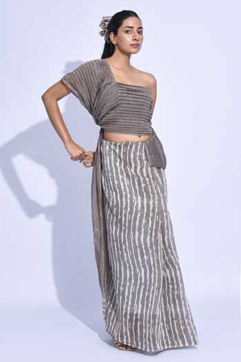 Shop_Jayati Goenka_Grey Chanderi Silk Nami Sari-ash Shima Saree _Online_at_Aza_Fashions