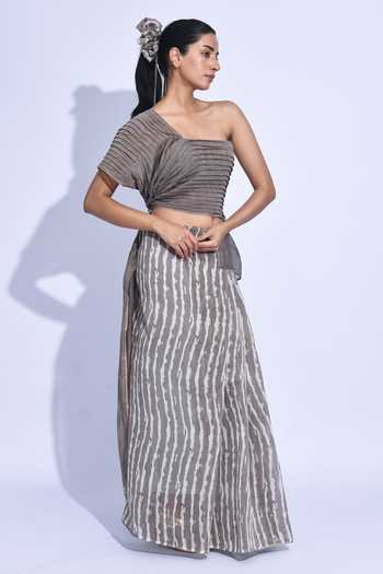 Buy_Jayati Goenka_Grey Chanderi Silk Nami Sari-ash Shima Saree 
