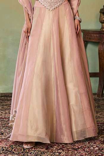 Seema Thukral_Gold Satin, Tissue Sweetheart Neck Morgan Hand Work Embellished Choli Set _at_Aza_Fashions