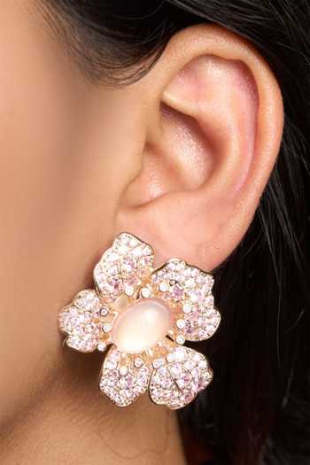Buy_Mozaati_Gold Plated Oval Flower Earrings _at_Aza_Fashions