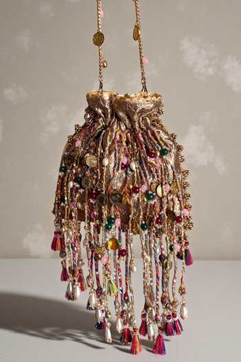 Buy_Bhavna Kumar_Multi Color Sequins, Beads, Pearls, Tassels, Chains Rope Embellished Potli _at_Aza_Fashions