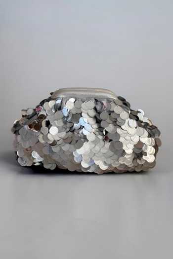Buy_Bhavna Kumar_Silver Round Sequin Embellished Bag _at_Aza_Fashions