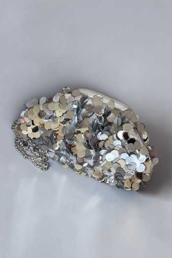 Shop_Bhavna Kumar_Silver Round Sequin Embellished Bag _at_Aza_Fashions