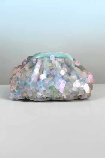 Bhavna Kumar_Blue Round Sequin Embellished Clutch Bag _Online_at_Aza_Fashions