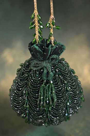 Buy_Bhavna Kumar_Green Beads, Tassels Scallop Potli _at_Aza_Fashions