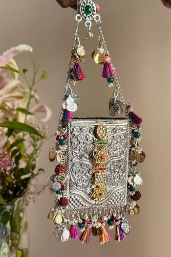 Bhavna Kumar_Gold Metal Embellished Mobile Bag _Online_at_Aza_Fashions