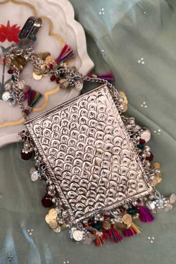 Shop_Bhavna Kumar_Gold Metal Embellished Mobile Bag _at_Aza_Fashions