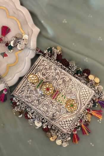 Buy_Bhavna Kumar_Gold Metal Embellished Mobile Bag _Online_at_Aza_Fashions