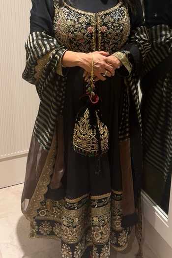 Shop_Bhavna Kumar_Black Embroidery, Beads, Zari, Stones, Tassels Zardozi Embellished Potli _at_Aza_Fashions
