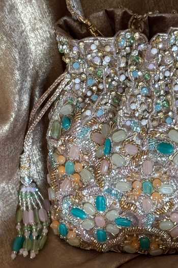Bhavna Kumar_Multi Color Embroidery, Beads, Stones, Crystals, Tassels Pastel Potli _Online_at_Aza_Fashions