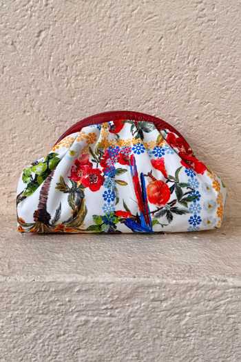 Shop_Bhavna Kumar_Multi Color Floral Print Puff Clutch Bag _at_Aza_Fashions