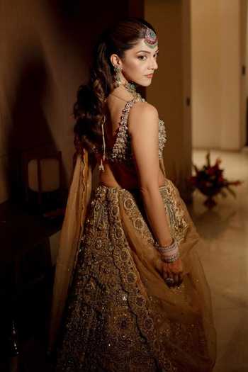 Shop_Itrh_Pink Organza, Velvet Halter Neck Mrigakshi Embroidered Lehenga Set _at_Aza_Fashions