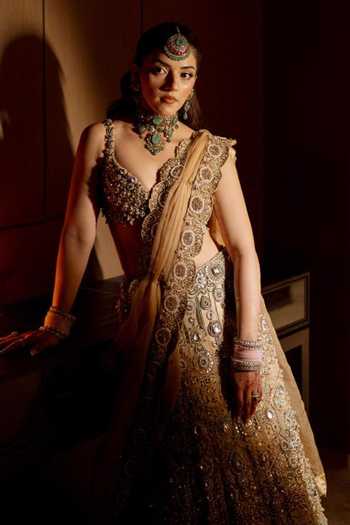 Itrh_Pink Organza, Velvet Halter Neck Mrigakshi Embroidered Lehenga Set _Online_at_Aza_Fashions