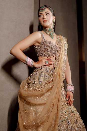 Buy_Itrh_Pink Organza, Velvet Halter Neck Mrigakshi Embroidered Lehenga Set 