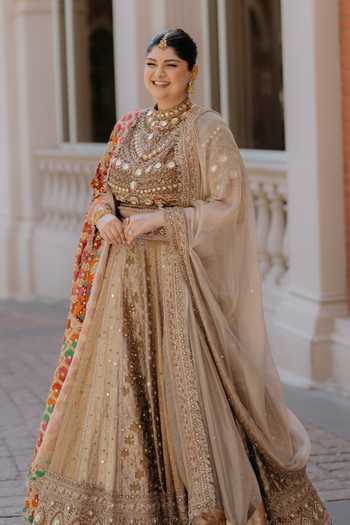 Buy_Itrh_Gold Silk, Tissue, Brocade High Swarnali Hand Embroidered Bridal Lehenga Set _Online_at_Aza_Fashions