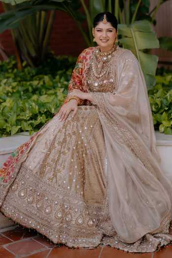 Shop_Itrh_Gold Silk, Tissue, Brocade High Swarnali Hand Embroidered Bridal Lehenga Set _Online_at_Aza_Fashions
