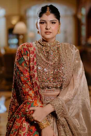 Itrh_Gold Silk, Tissue, Brocade High Swarnali Hand Embroidered Bridal Lehenga Set _at_Aza_Fashions