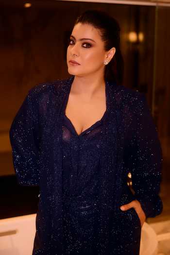 Itrh_Blue Net V-neck Stardust Crystal Embellished Shirt And Trouser Set _at_Aza_Fashions