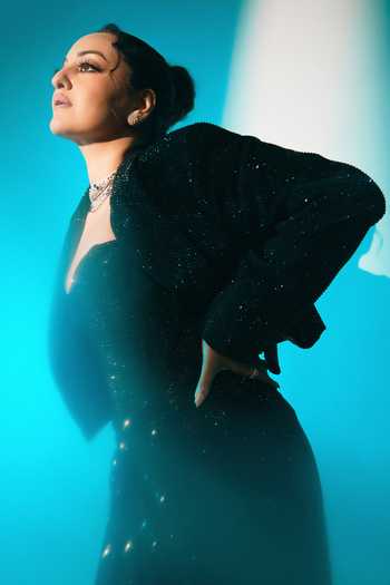 Shop_Itrh_Black Crepe Crystals, Sequins Sweetheart Eclipse Embellished Blazer Skirt Set _Online_at_Aza_Fashions