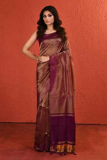 Buy_Vishwa By Pinki Sinha_Purple Silk Zari Woven Saree With Running Blouse _at_Aza_Fashions